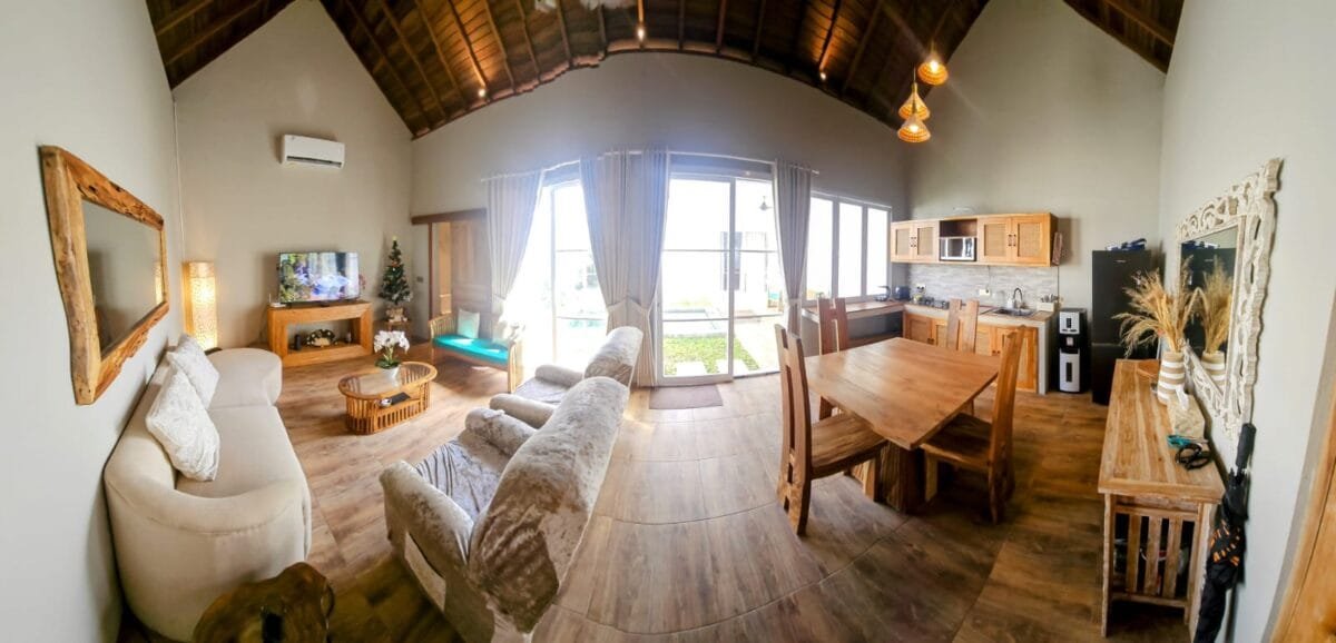 Elegant seating area at Lalapanzi Villa in Bali with inquiry options.