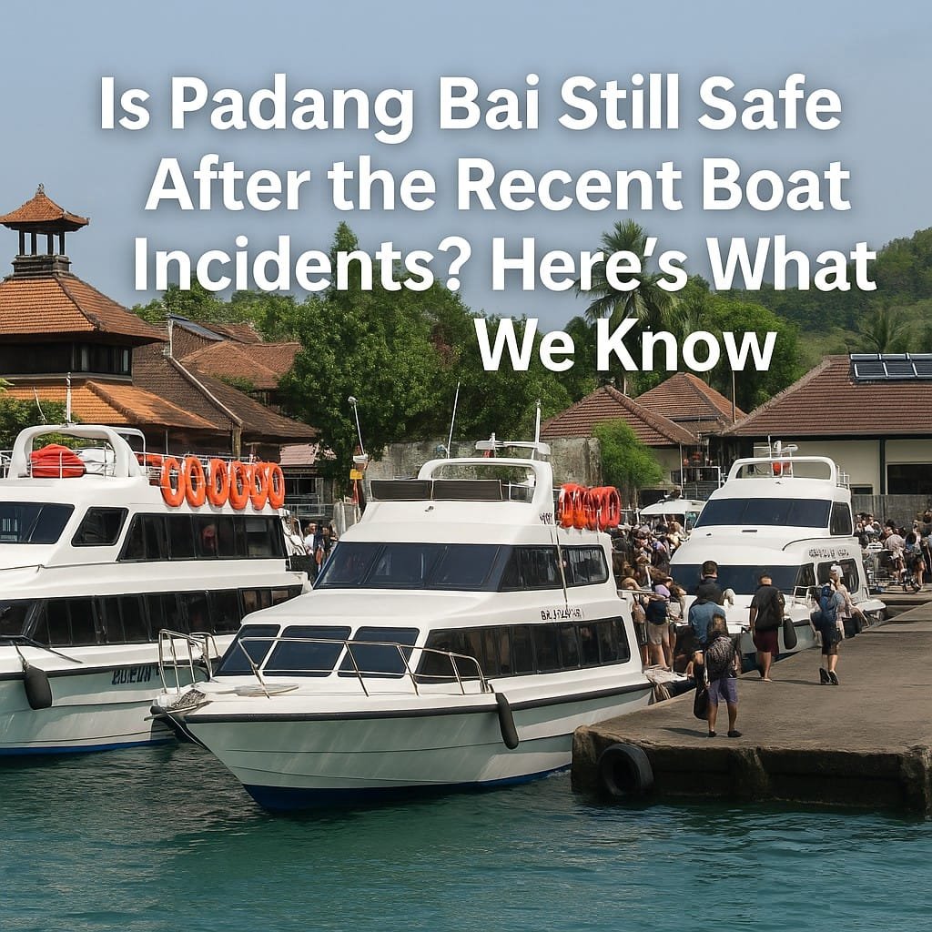 Fast boats in Padang Bai port, Bali, preparing for Gili and Lombok departures
