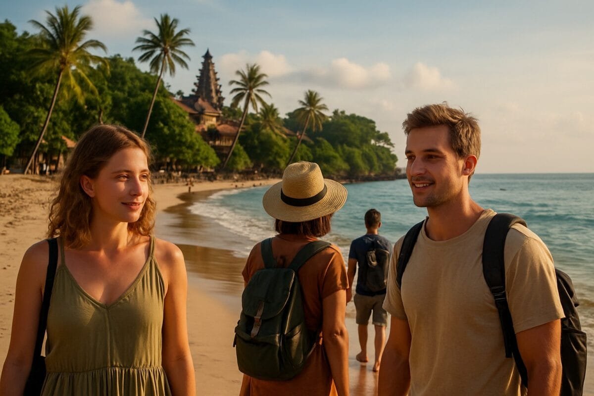 Travelers enjoying Bali safely in 2025 at the beach