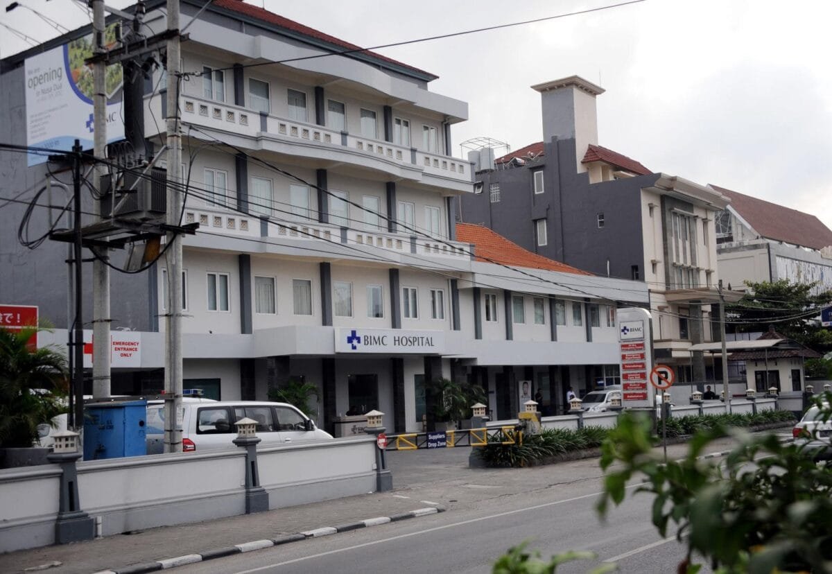 Exterior of a private hospital in Bali providing emergency medical services