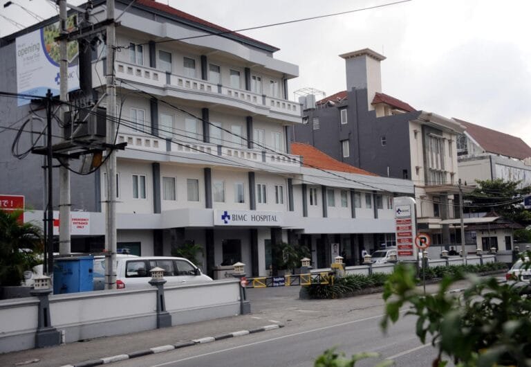 Exterior of a private hospital in Bali providing emergency medical services