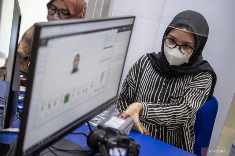 Overstay: Traveler at Bali airport immigration desk handling passport control